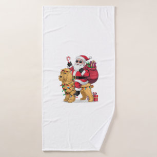 Grappige Santa Riding Goldendoodle Hond Kerstmis Badhanddoek
