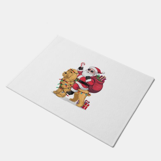 Grappige Santa Riding Goldendoodle Hond Kerstmis Deurmat (Schuin)
