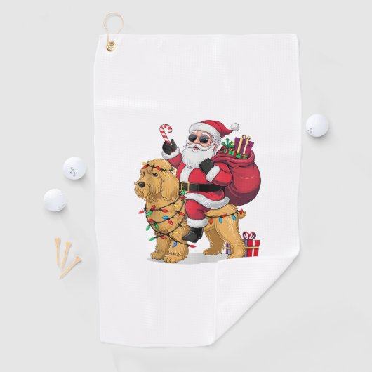 Grappige Santa Riding Goldendoodle Hond Kerstmis Golfhanddoek (Insitu)