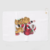 Grappige Santa Riding Goldendoodle Hond Kerstmis Golfhanddoek (Horizontaal)