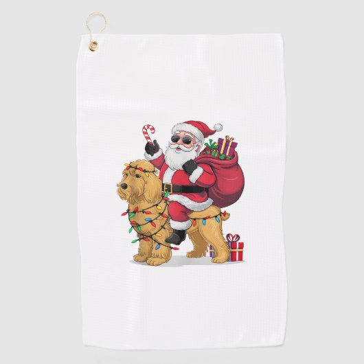 Grappige Santa Riding Goldendoodle Hond Kerstmis Golfhanddoek (Voorkant)