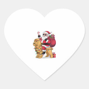 Grappige Santa Riding Goldendoodle Hond Kerstmis Hart Sticker