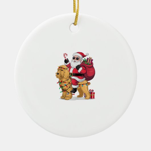 Grappige Santa Riding Goldendoodle Hond Kerstmis Keramisch Ornament (Voorkant)