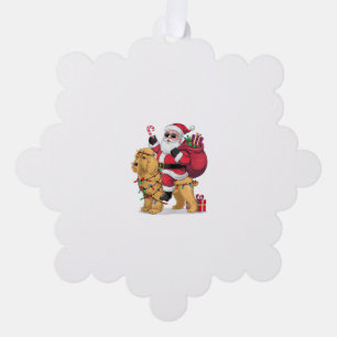 Grappige Santa Riding Goldendoodle Hond Kerstmis Ornament Kaart