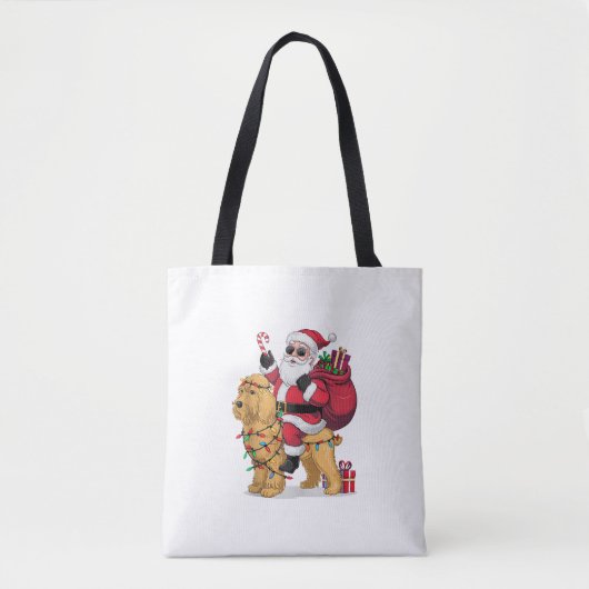 Grappige Santa Riding Goldendoodle Hond Kerstmis Tote Bag (Voorkant)