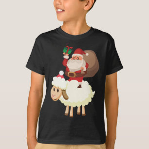Grappige Santa Riding Sheep Kerstmis Pyjama Xmas T-shirt