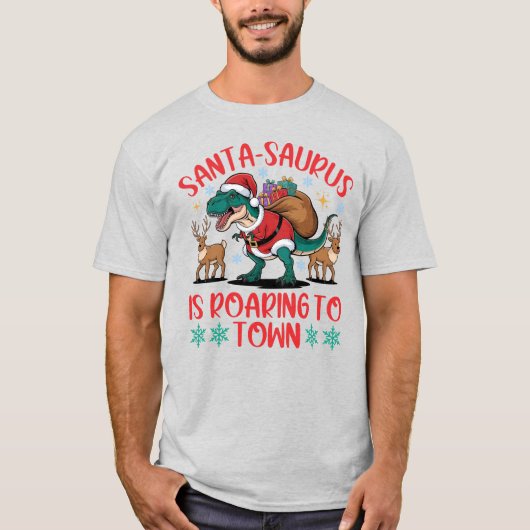 Grappige Santa-saurus T-Rex Dinosaur Kerstmis T-shirt (Voorkant)