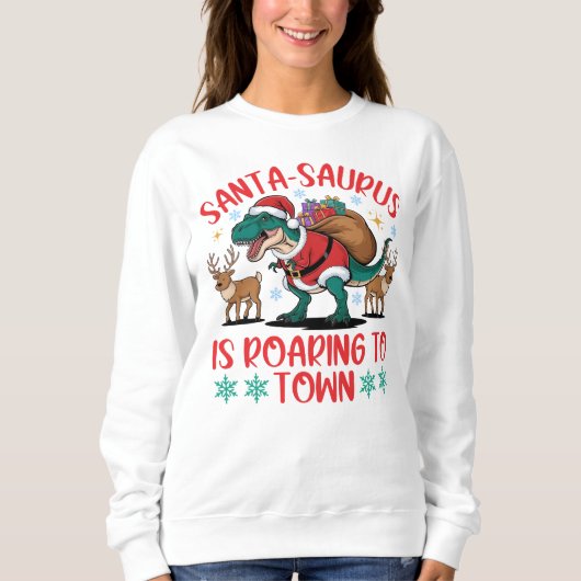 Grappige Santa-saurus T-Rex Dinosaur Kerstmis Trui (Voorkant)