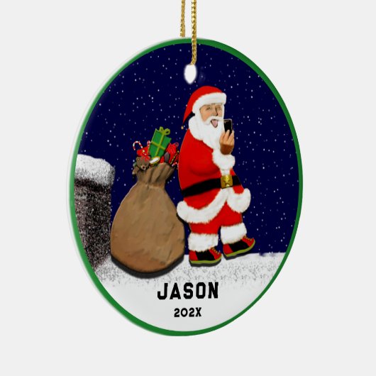 Grappige Santa Selfie Kerstmis Keramisch Ornament (Rechts)