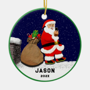 Grappige Santa Selfie Kerstmis Keramisch Ornament