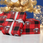 Grappige Santa Skull Buffalo Check inpakpapier<br><div class="desc">Funny Santa schedels met zonnebril en rozen op een rode en zwarte buffel geruite achtergrond.</div>