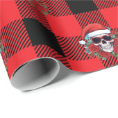 Grappige Santa Skull Buffalo Check inpakpapier (Rol Hoek)