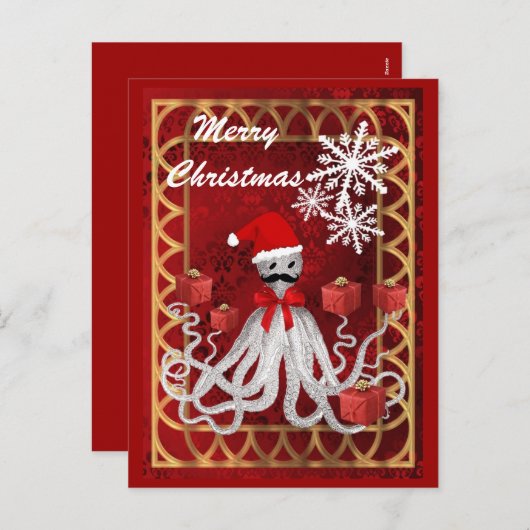 Grappige Santa  steampunk kerst octopus Feestdagenkaart (Voorkant / Achterkant)