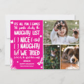 Grappige Santa stoute lijst 3 foto's roze Kerstmis Feestdagenkaart (Voorkant)