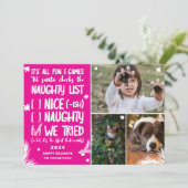 Grappige Santa stoute lijst 3 foto's roze Kerstmis Feestdagenkaart (Staand voorkant)