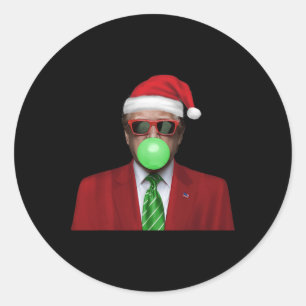 Grappige Santa Trump Bubble Gum Maak Kerstmis Gewe Ronde Sticker