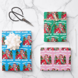Grappige Santa Trump Gift Wrap Maak Kerstmis Gewel Inpakpapier Vel