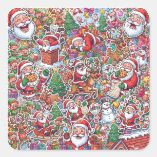 Grappige Santa-uitdrukkingen Kerststickers Bom Pat Vierkante Sticker
