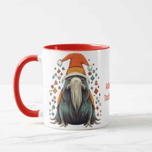 Grappige Santa Walrus met Kerstverlichting Mok (Links)