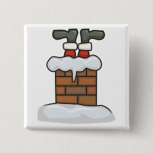 grappige santa zit vast in schoorsteen vierkante button 5,1 cm