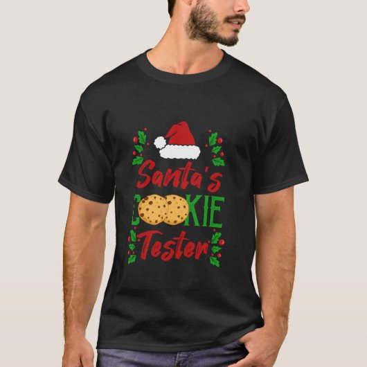 Grappige Santa's Cookie Tester Kerstkoekjes Tast T-shirt (Voorkant)