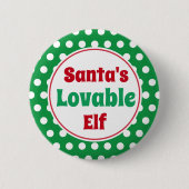 Grappige Santa's Lovable Elf Christmas Button Pin (Voorkant)