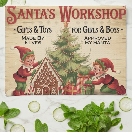 Grappige  Santa's Workshop Theedoek (Gevouwen)