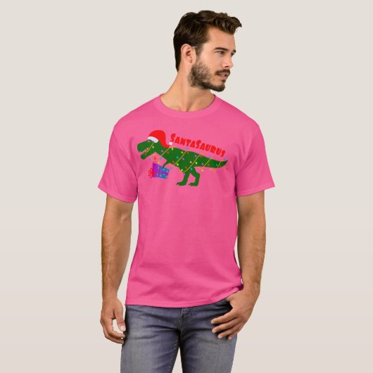 Grappige Santasaurus Trex Dinosaurus Kerstvakantie T-shirt (Voorkant volledig)