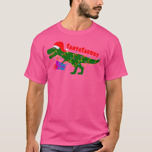 Grappige Santasaurus Trex Dinosaurus Kerstvakantie T-shirt (Voorkant)