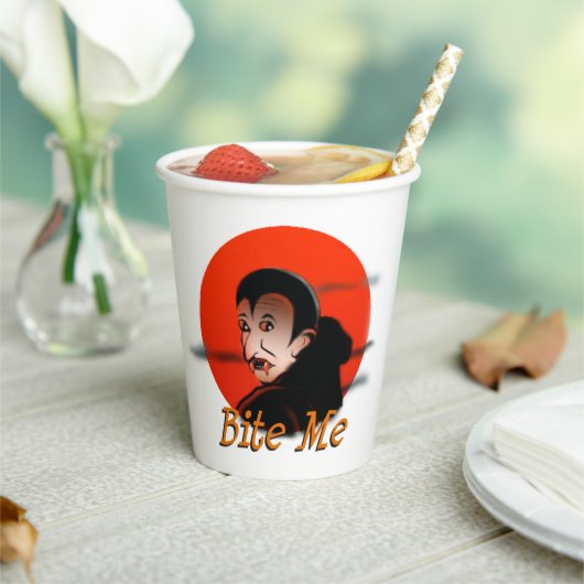 Grappige sarcastische Halloween Vampier zegt bijte Papieren Bekers (Insitu)