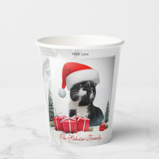 Grappige Sarcastische Kat Santas Pet Kerst Papier  Papieren Bekers (Achterkant)