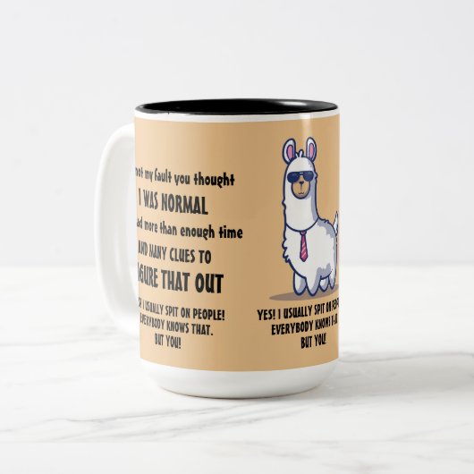 Grappige sarcastische Lamas citaten Tweekleurige Koffiemok (Voorkant links)