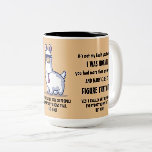 Grappige sarcastische Lamas citaten Tweekleurige Koffiemok (Voorkant rechts)