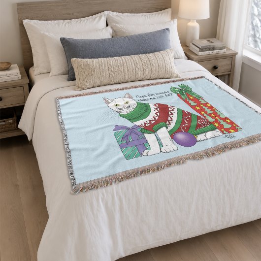Grappige Sarcastische Lelijke Kersttrui Witte Kat Deken