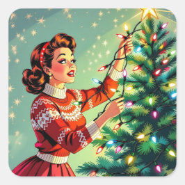Grappige Sarcastische Retro Kerst Humor Vierkante Sticker