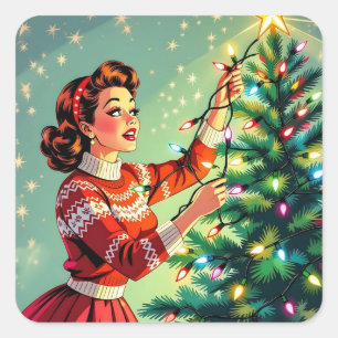 Grappige Sarcastische Retro Kerst Humor Vierkante Sticker