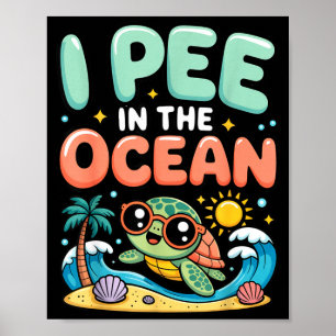 Grappige sarcastische strand kawaii schildpad kind poster