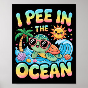 Grappige sarcastische strand kawaii schildpad kind poster