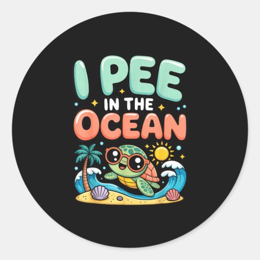 Grappige sarcastische strand kawaii schildpad kind ronde sticker (Voorkant)