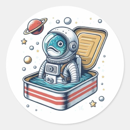 Grappige Sardine-Astronaut Retro Sticker (Voorkant)