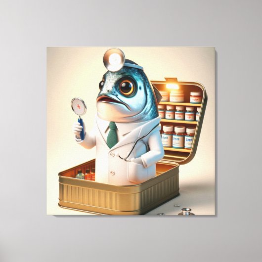 Grappige Sardine Dokter Vis-ician Grappige Quote Canvas Afdruk (Voorkant)