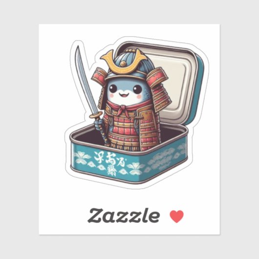 Grappige Sardine Samurai Vinyl Sticker (Vel)