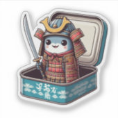 Grappige Sardine Samurai Vinyl Sticker (Voorkant)