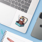 Grappige Sardine Samurai Vinyl Sticker (Laptop met iPhone)