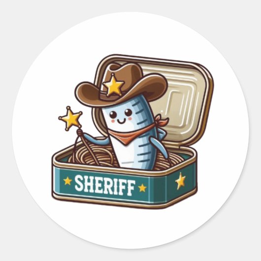 Grappige Sardine Sheriff Vinyl Sticker (Voorkant)