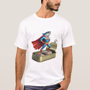 Grappige Sardine Superhelden Strip Oceaan Held Ku T-shirt