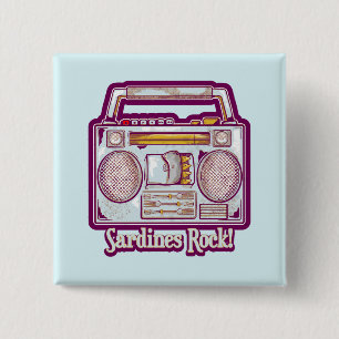 Grappige sardines tin stereo vierkante button 5,1 cm