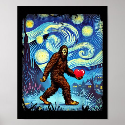 Grappige Sasquatch Bigfoot Hart Valentijnsdag Boys Poster (Voorkant)