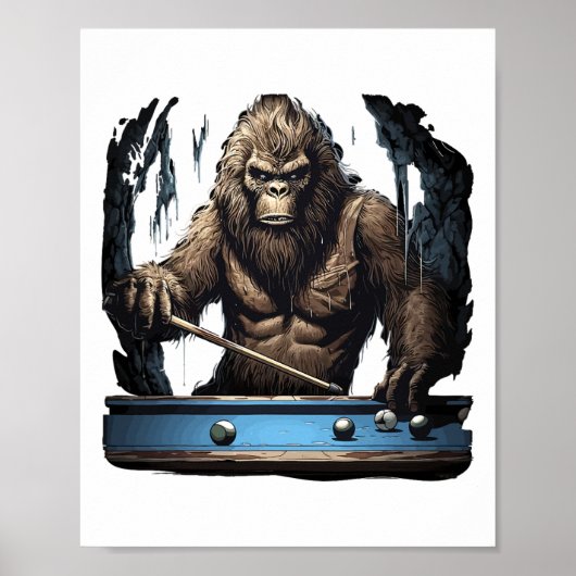 Grappige Sasquatch Bigfoot spelen biljart Poster (Voorkant)