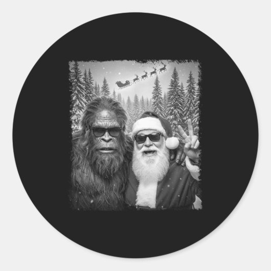 Grappige Sasquatch Meme Leuke Selfie Met Sinterkla Ronde Sticker (Voorkant)